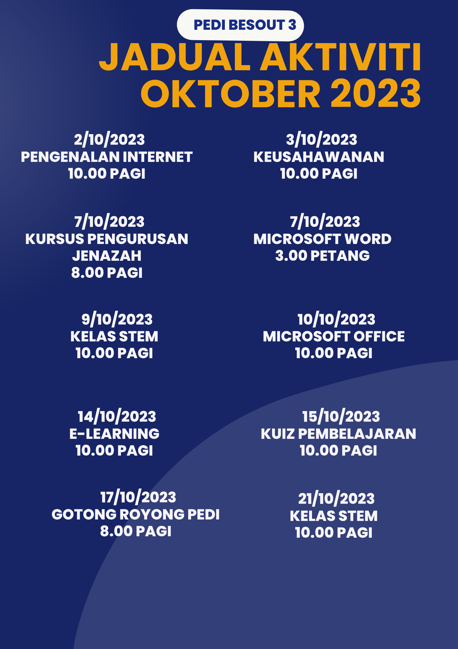 JADUAL OKTOBER 2023